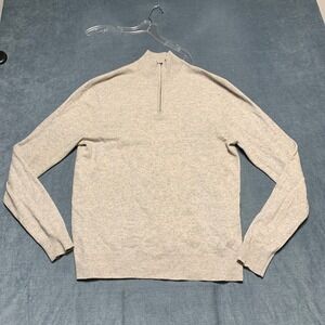 Qi Cashmere Sweater Mens Large Gray Mock Neck Quarter Zip Outdoor Long Sleeve